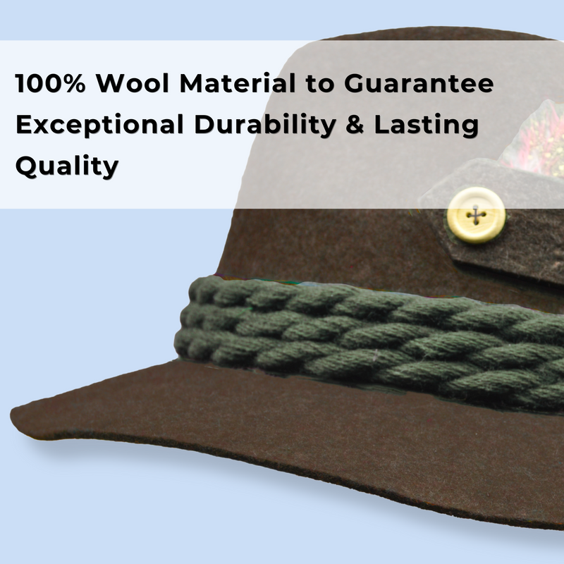 100% Wool Brown German Alps Hunter Hat