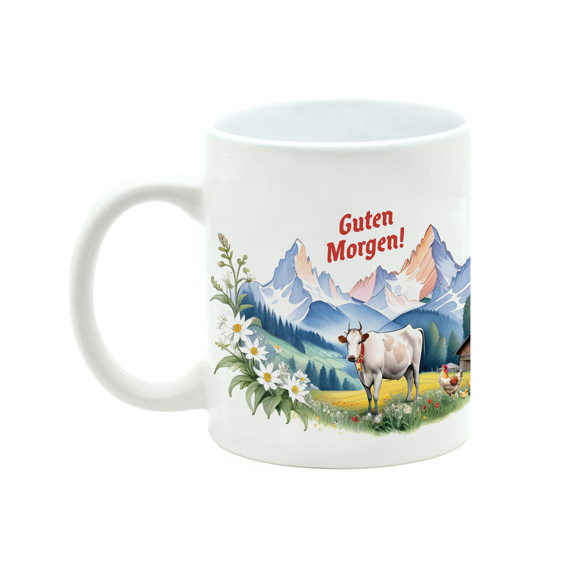 Guten Morgen/Good Morning in German Alpine Ceramic Coffee Mug| 12 oz