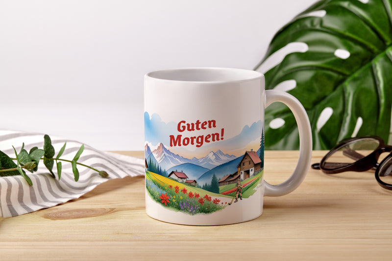 Guten Morgen/Good Morning in German Alpine Ceramic Coffee Mug| 12 oz