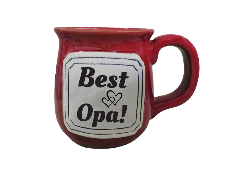 Rustic Red Coffee Mug - with 'Best Opa!' Pottery Insert - Ideal Grandfather Gift for German or Dutch Opa