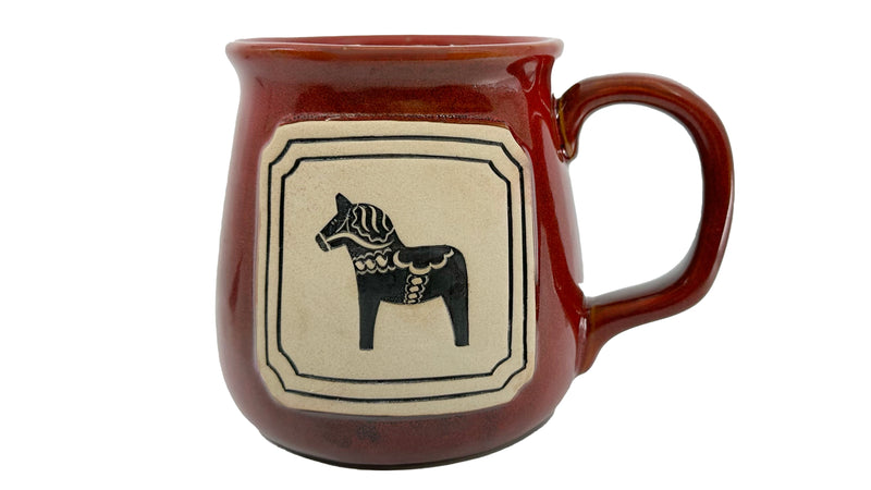 Rustic Red Coffee Mug - with Swedish Dala Horse Pottery Insert