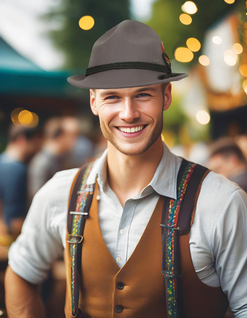 German Bavarian Style 100% Wool Gray Hat