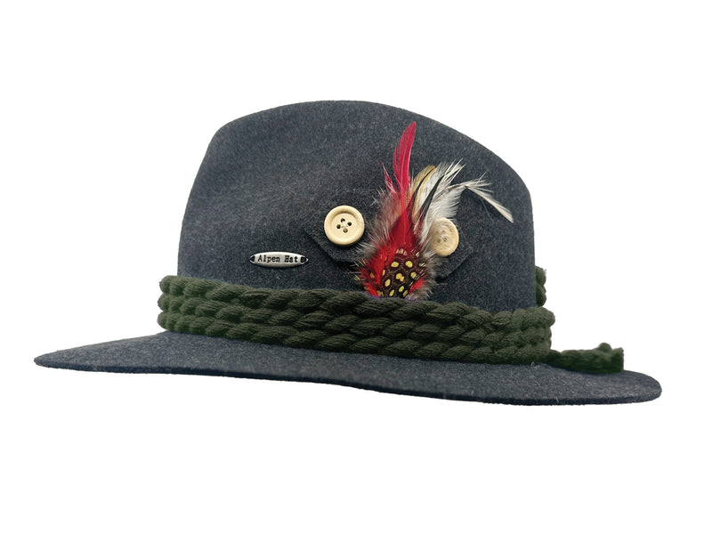 100% Wool Gray  German Alps Hunter Hat