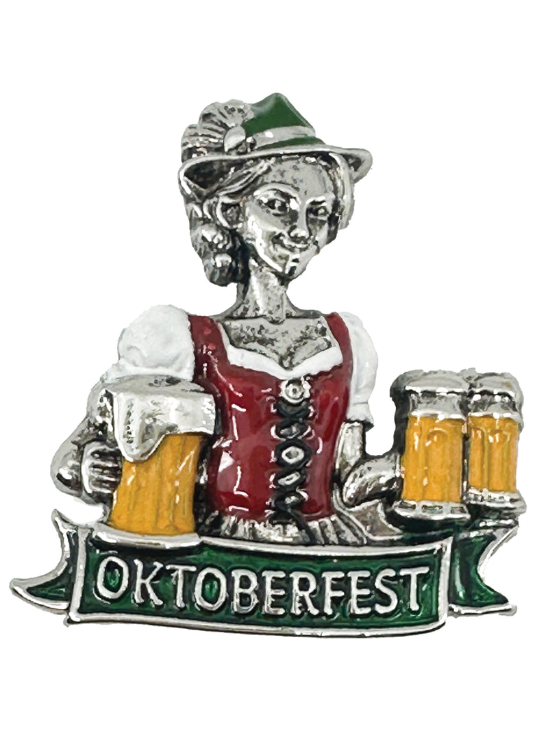 German Festival Lady Collectible Colorful Metal Hat Pin with Metal Clasp For Men with "Oktoberfest" Banner for German Costume By Oktoberfest Haus