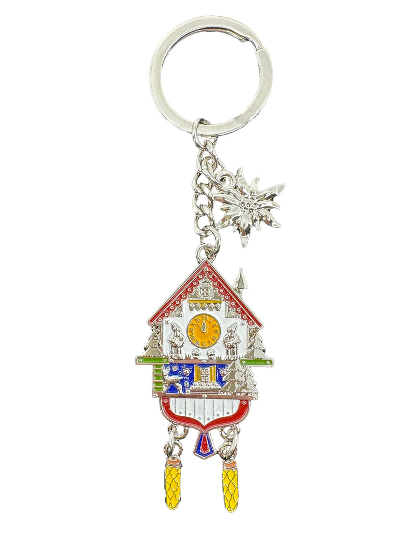 Colorful German Brown Cuckoo Clock Keychain & Keyring with Charms