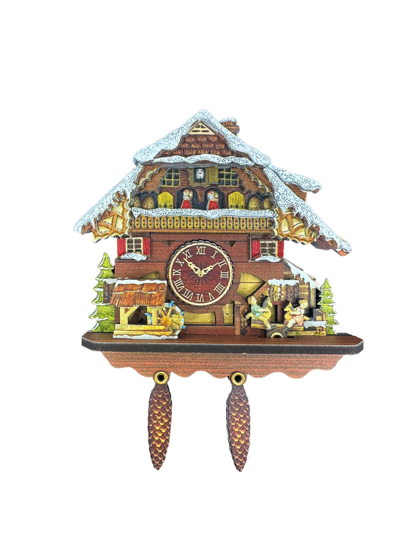 Snow Covered Ornamental Cuckoo Clock Haus Magnet with Children