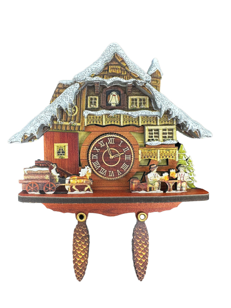 Snow Covered Ornamental Cuckoo Clock Haus Magnet with Biergarten