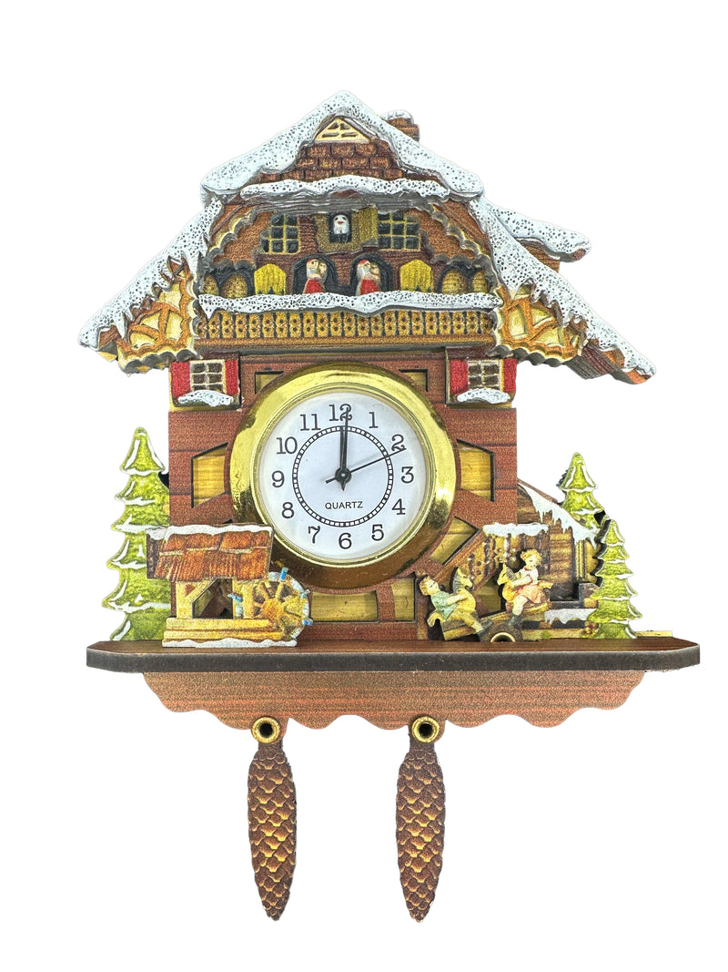 Snow Covered Functioning Cuckoo Clock Haus Magnet with Children