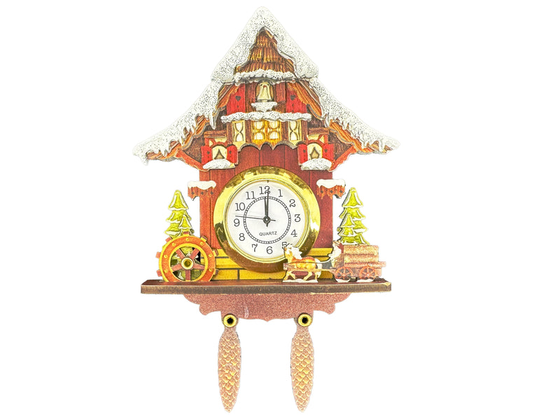 Snow Covered Functioning Cuckoo Clock Haus Magnet with Waterwheel