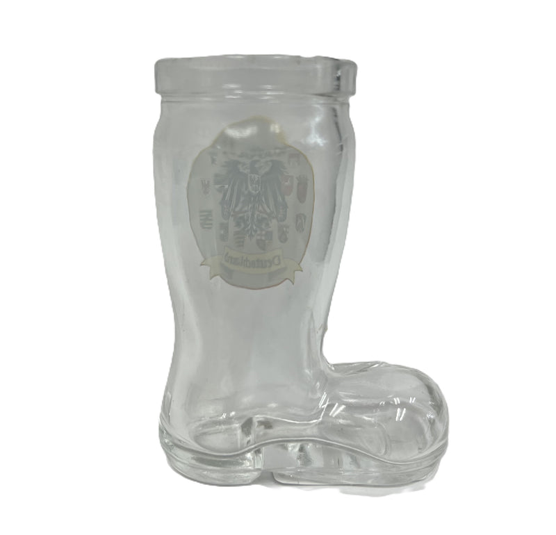 Glass Beer Boot Shot Glass Germany Medieval Eagle & Coat of Arms