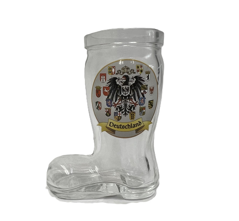 Glass Beer Boot Shot Glass Germany Medieval Eagle & Coat of Arms