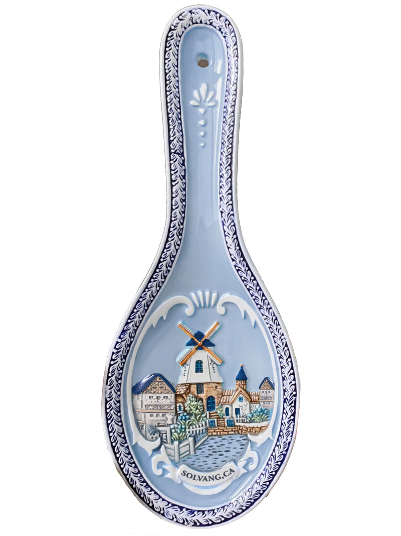 Ceramic Spoon Rest with Dutch Windmill Landscape