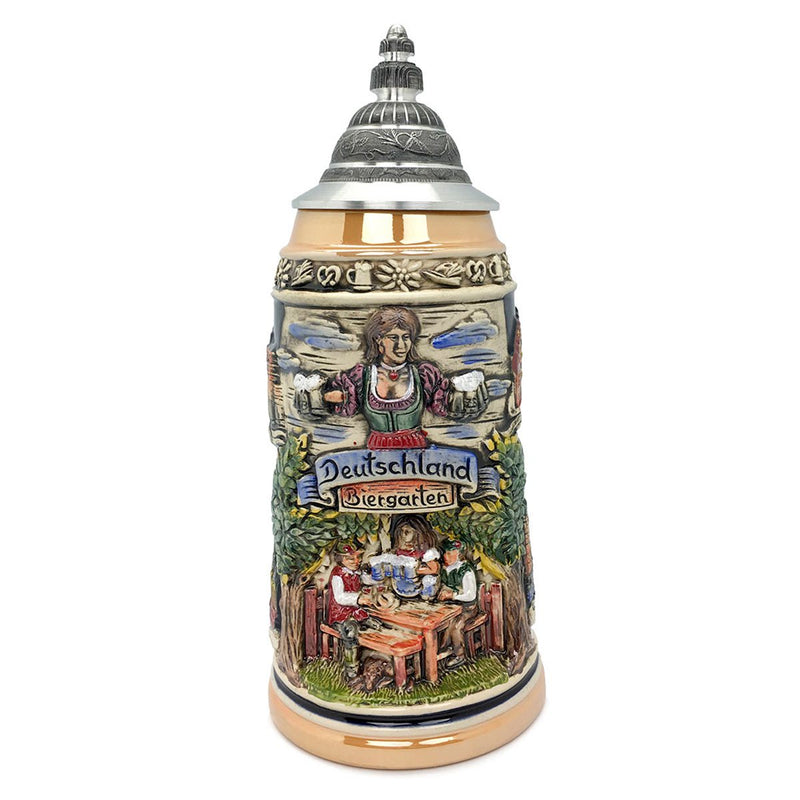 Biergarten 1L Zoller & Born Classic Motif German Beer Stein -1