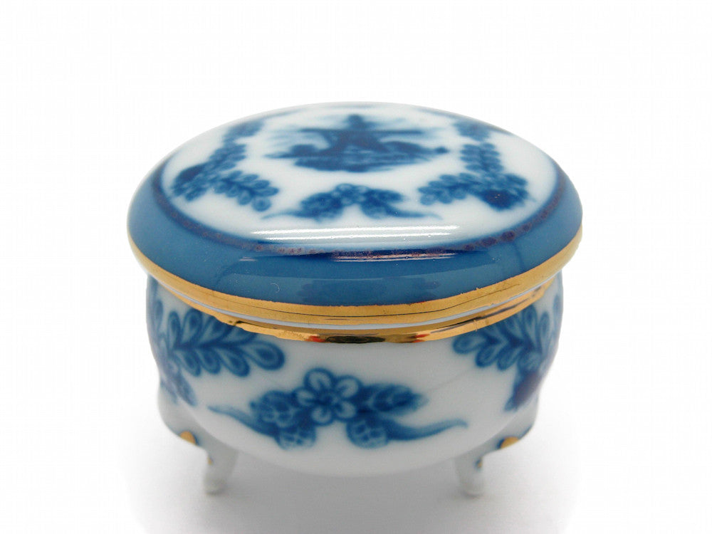 Victorian Antique Round Jewelry Box Delft Blue